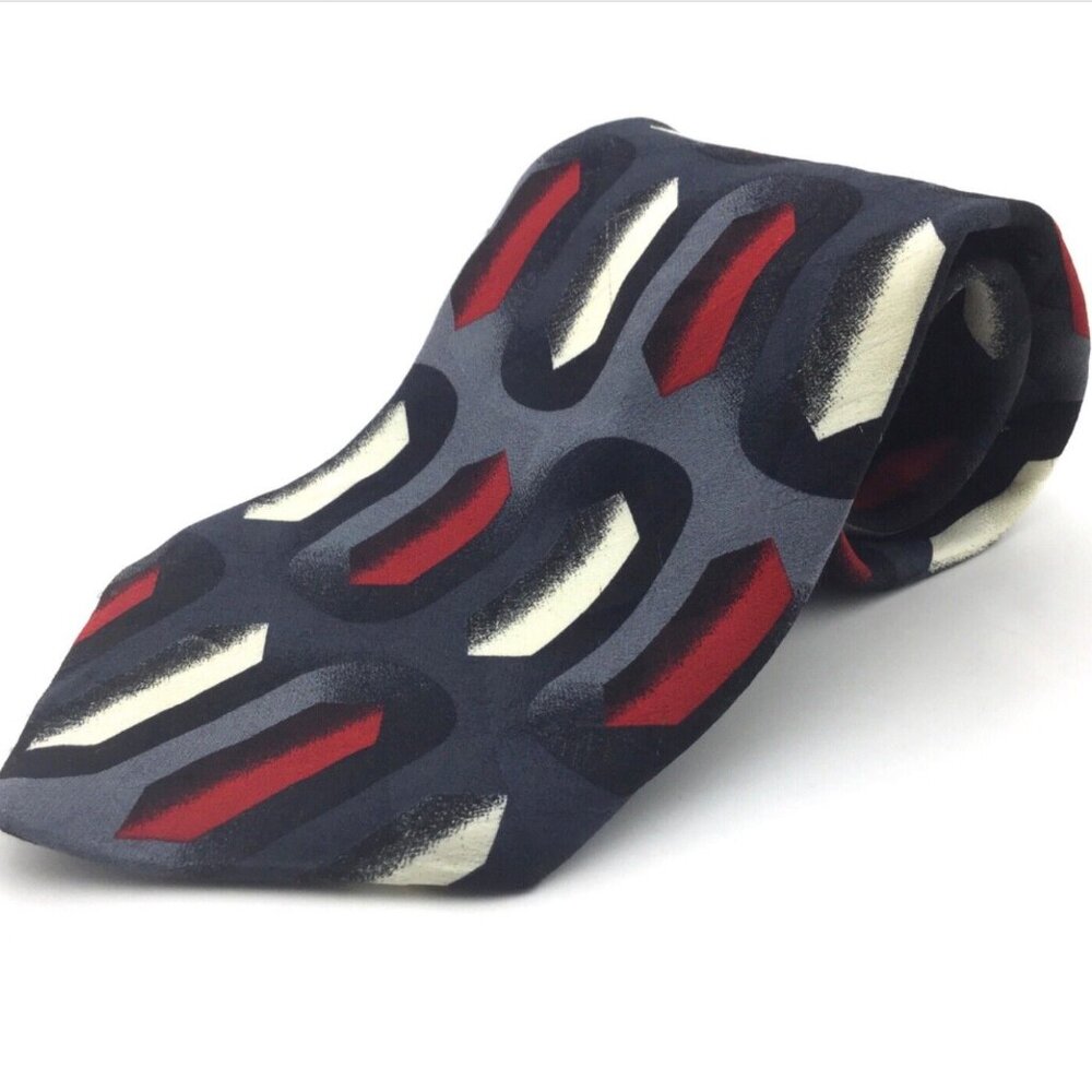 Stafford Mens Neck Dress Tie - Black with Red White Gray Vertical Lines 1625-441